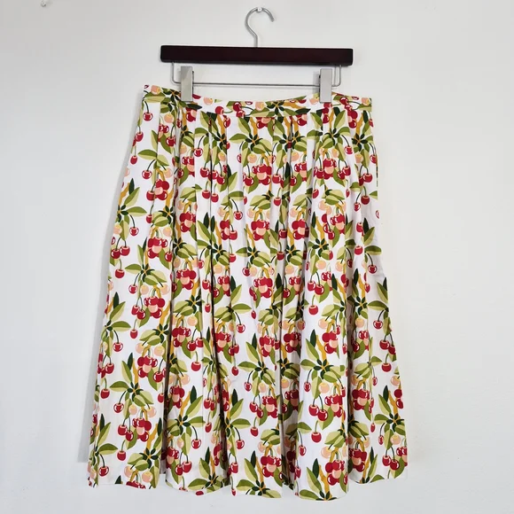 Brooks Brothers White Cherry-Print Pleated Midi Skirt - Picture 3 of 5